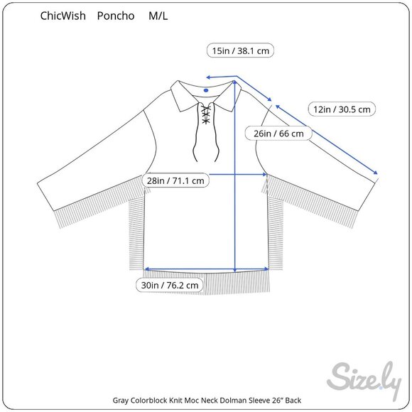 ChicWish Sweater Womens M-L Gray Colorblock Striped Knit Poncho Moc Neck Dolman - Picture 10 of 13